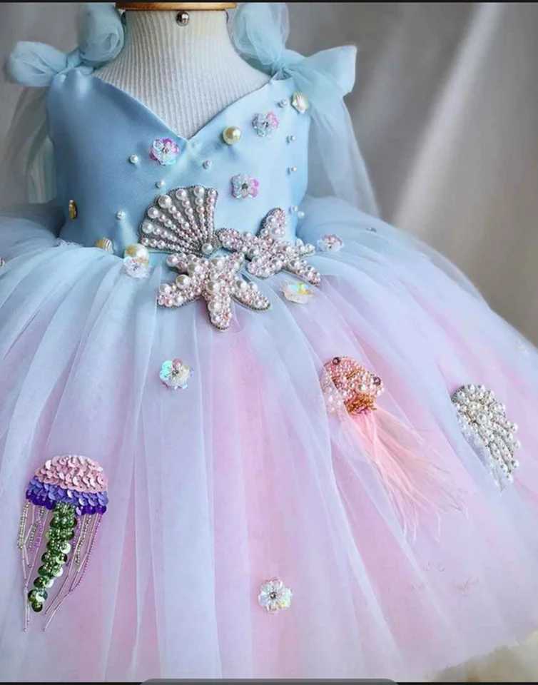 Flower Girl Dress Princess Wedding Par Dress Sparkling Organic Crew Neck Childrens Birthday Dress W250326