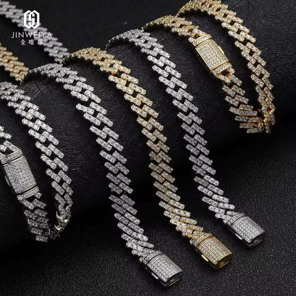 Wholesale Custom Design S925 Silver Moissanite Necklace Trendy Hiphop Cuban Chain in Gold/Silver Plating for Bulk Orders