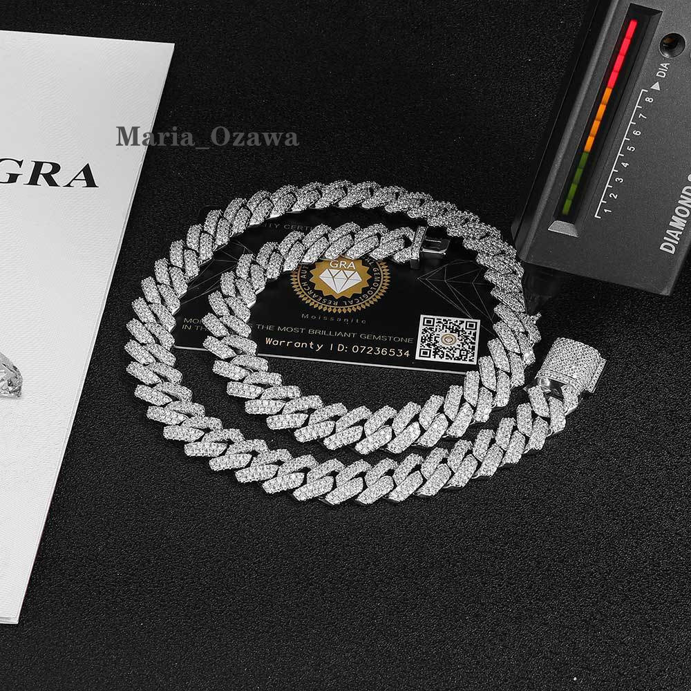 Custom Pass Diamond Tester S925 Sterling Silver Vvs Moissiante Diamond Iced Out 14mm Prong Cuban Link Chain