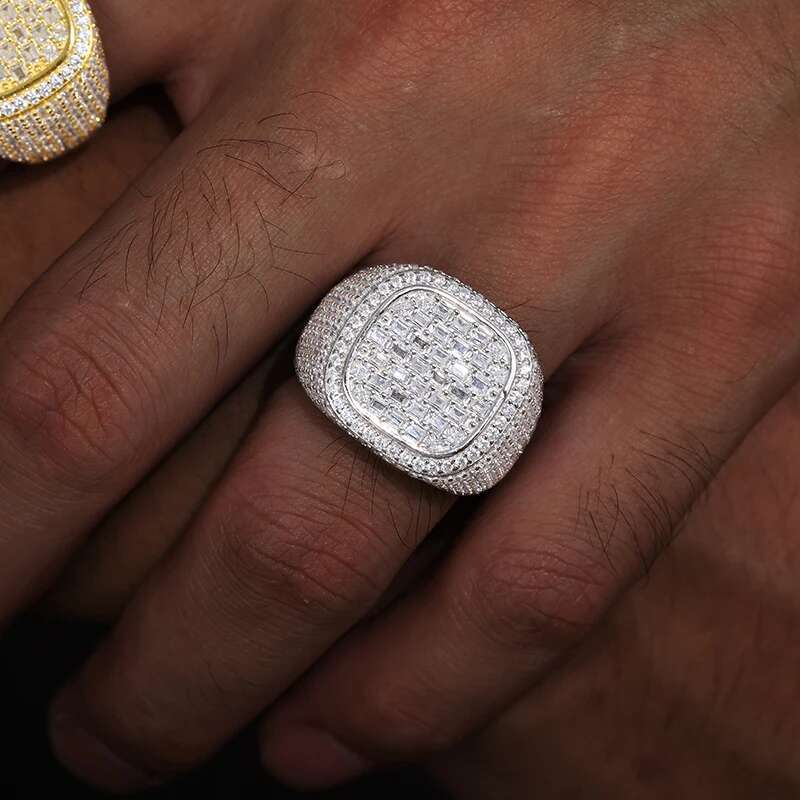 Unisex Classic Moissanite 925 Ring Men Hip Hop Jewelry Pave Setting Ring Fashion Rock Gift