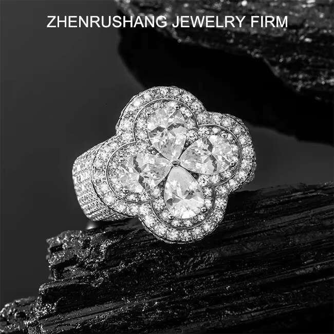 Hip Hop Custom Lab Diamond VVS Moissanite Iced out Cross Ring Sterling Silver Jewelry for Wedding Engagement or Gift