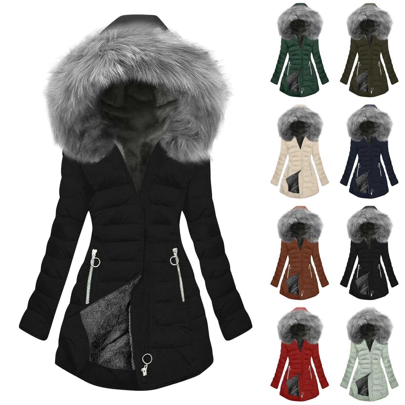 Womens Ed Long Coat Plus Size Mid Length Quilted Warm Outerwear With Hood Windproof Winter Jacket For Women