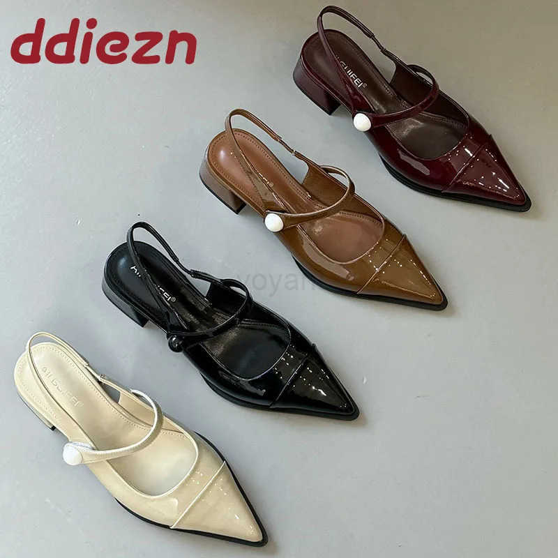 Fem Slip On Footwear Shallow Ladies Square 4CM H Sandals Shoes Fashion Pointed Toe Elegant Wen Heeled Sandals Shoes Z250326