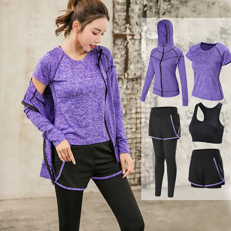Sports 5pcs Set Women Sports Suit Yoga Tights Quick Dry Sportswear Workout Gym Fitness Tracksuit Clothes 250320