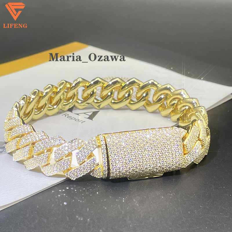 Luxury High Quality Bracelets 14mm 3 Row Diamond Iced Out 925 Sterling Silver Hip Hop Moissanite Cuban Link Chain Bracelet