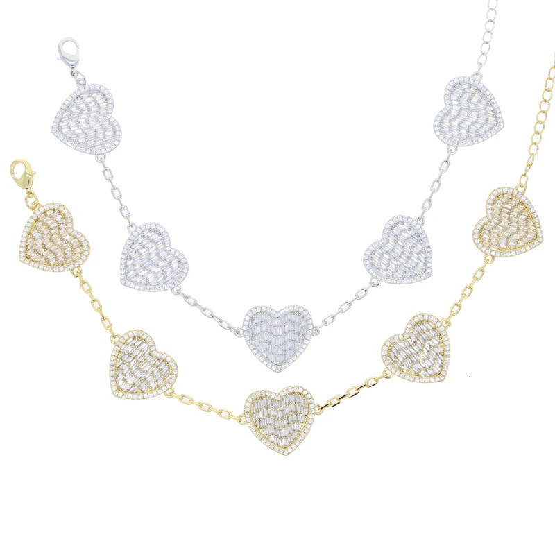 Cz heart-shaped charm bracelet suitable for women ice out cubic zirconia chain bracelet with extended chain fashion jewelry 250326