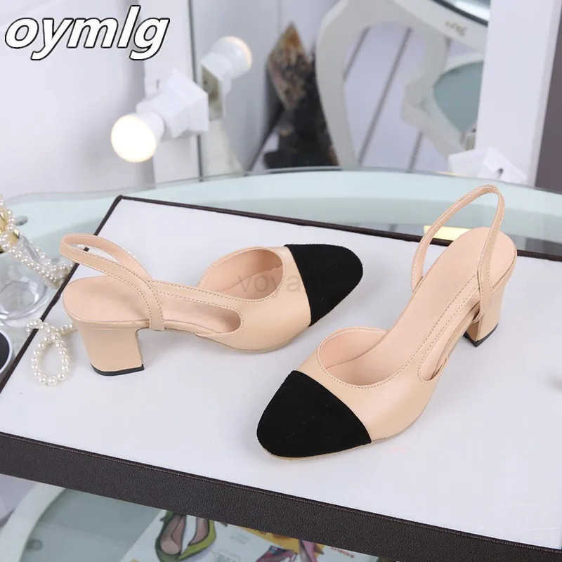 Wen Slingbacks Shoes High H Thick High Heel Shoes Cow Leather Mixed Pumps Ladies High Heel Elegant Sandals Fem Z250326