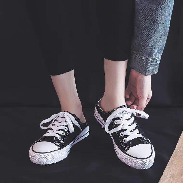 designer shoes new Women's half-drag white sneakers Korean version for summer one-step slip-on lazy shoes for students versatile flat canvas shoe