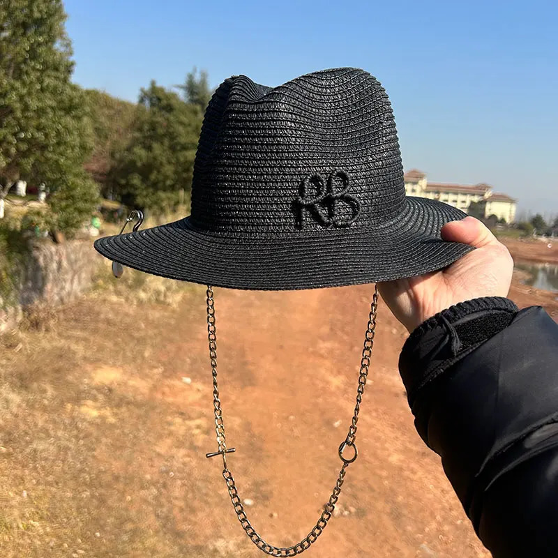 Summer Fedora Hat Metal Chain Beach Hats Customized English Letter Hats For Men And Women Panama Punk Hats Derby Party Hat 250325