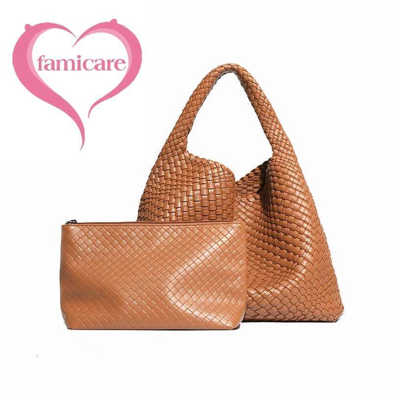 2024 Women PU Leather Handbag Lady Fashion Handmade Knitting Tote Female Hand-Woven Basket Shoulder Bag With Purse