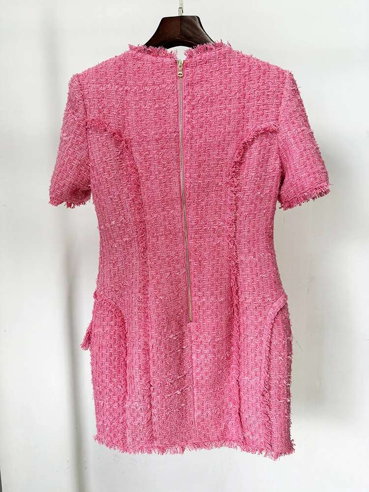 HIGH STREET Newest 2024 FW Designer Fashion Women's Short Sleeve Square Collar Lion Buttons Fringed Tweed Dress