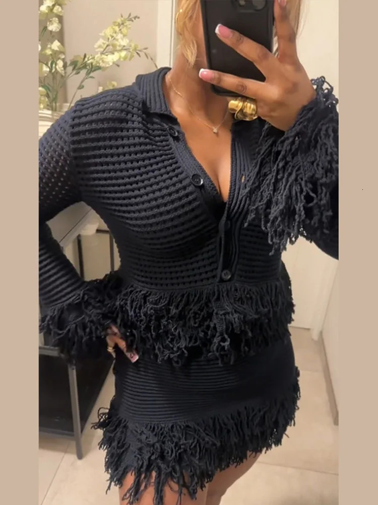 Knit Tassel Cardigan Mini Skirt Set Women Casual Singlebreasted Sweater Aline Spring Lady Suit Outfits 250318