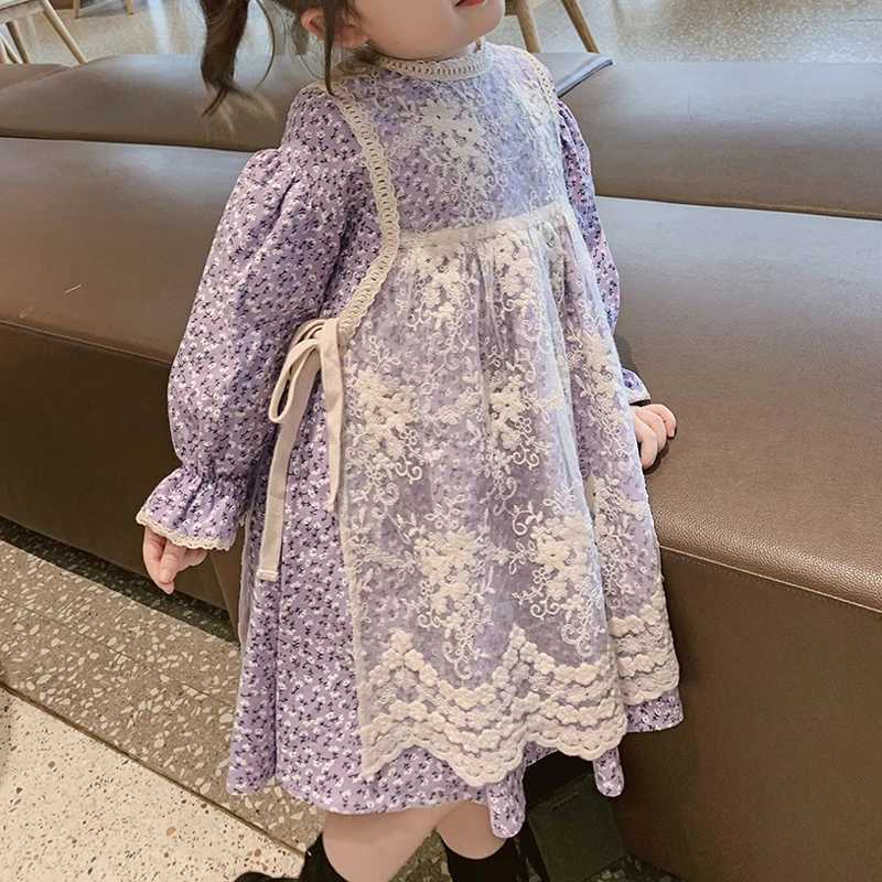 Girls Spring and Autumn Lace Dresses Rural Sle Flower Dresses Lace Aprons Fashion Childrens Clothing W250326