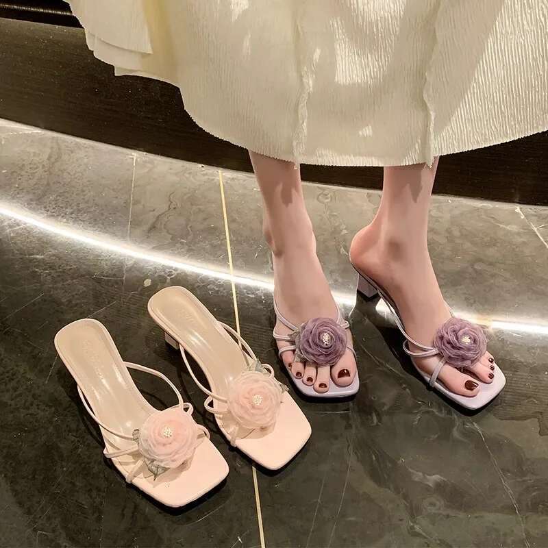 Mujer Sandalias De Summer Fashion Lace wer Square Toe Women's High Heel Sandals Beach Slippers atos