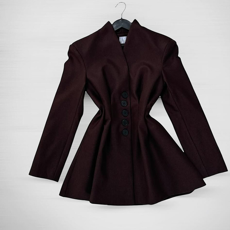 2025 suit new waist cinching temperament women's button lapel solid color long sleeved short jacket