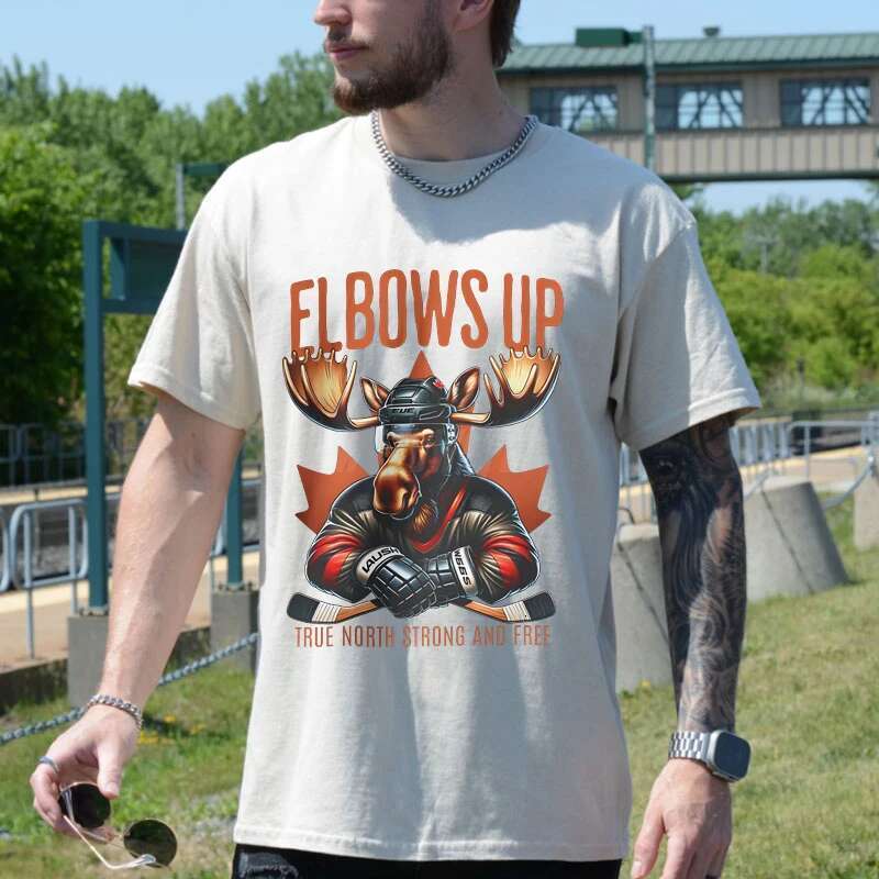 Summer men s T shirt plus size elbow up Canadian print casual wear round neck short sleeved top
