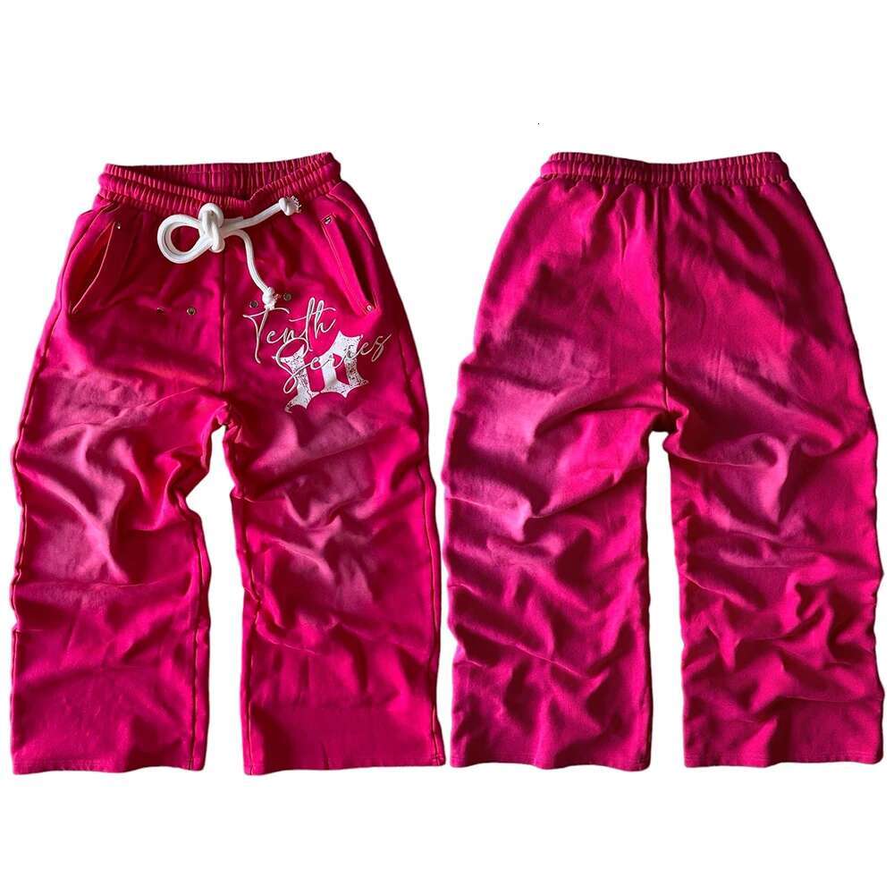 Tenthseries Sweatpants Y2k Womens Gothic Hip Hop Letter Embroidery Pink Casual Pants New Elastic Waist Jogging Trousers