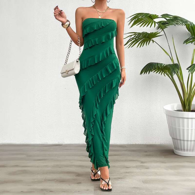 Dongdumaoyi Dames Lente Zomer Sexy Bodycon Effen Kleur Afslankende Strapless Jurk A