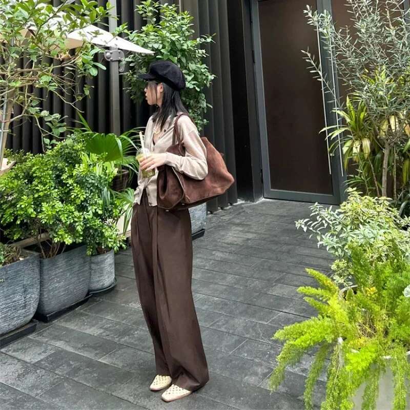 Suede Tote Stylish Casual Shoulder Crossbody Bag Large Capacity 100% Cowhide Handbag