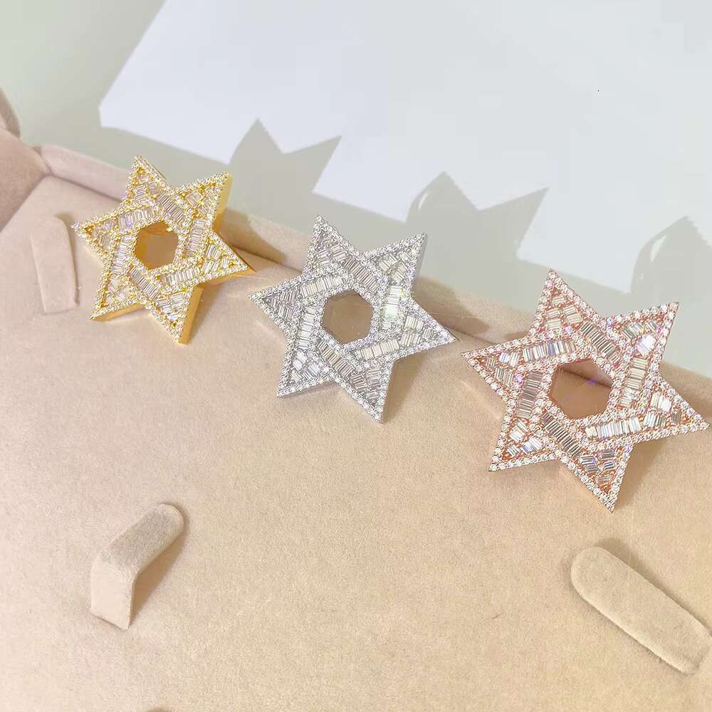 Wholesale 925 Sterling Silver Mosan Pendant Gold Plating Single Diamond Stone Necklace Hip Hop Style Star Shape Pattern Pearl