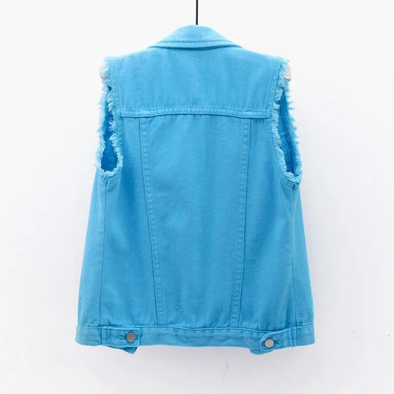 Autumn womens denim vest sleeveless vest student casual top denim jacket red pink purple yellow blue vest jacket KW03 250320