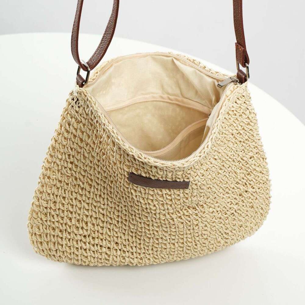 Handmade straw woven casual versatile trendy and minimalist small leather brand crossbody bag