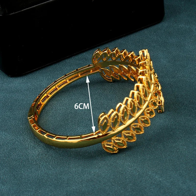 Copper Plating Gold Bracelet Ring Saudi Trendy Bangle Bracelet for Bridal Leaves Cuff Bracelet Arabic Jewelry 250325
