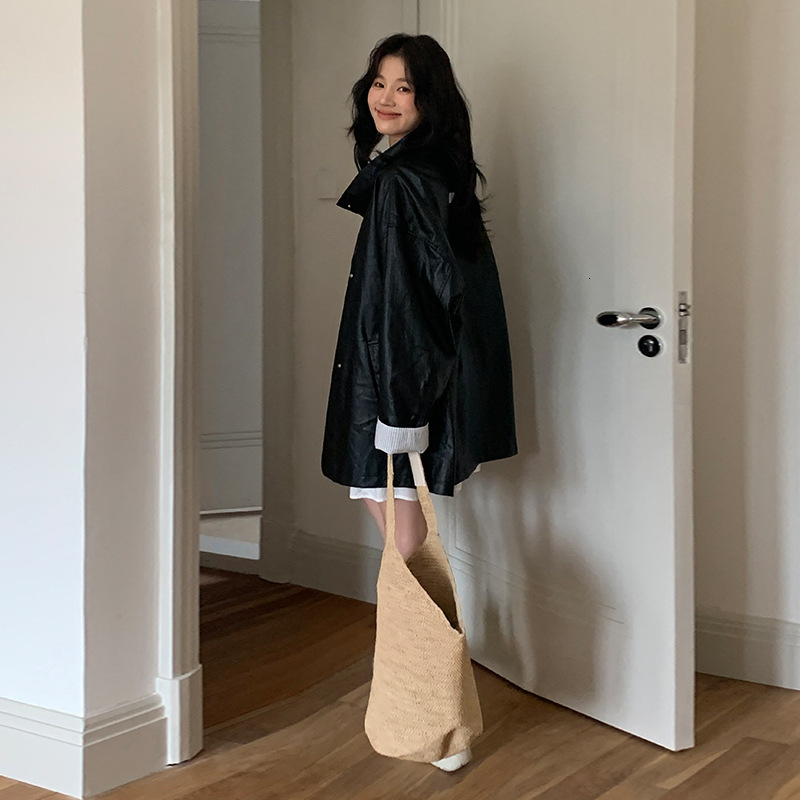MOXI Thirteen Rows Clothing 2025 Spring New Women's High End, Medium to Long PU Leather Jacket, Jacket
