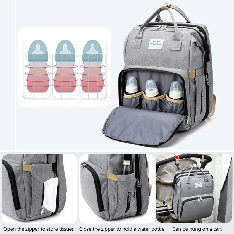 Mommy Diaper Bags Baby Bed Mother Large Capacity Nappy Milk Bottle Backpacks with Changing Mat Convenient Baby Nursing Bags 250325