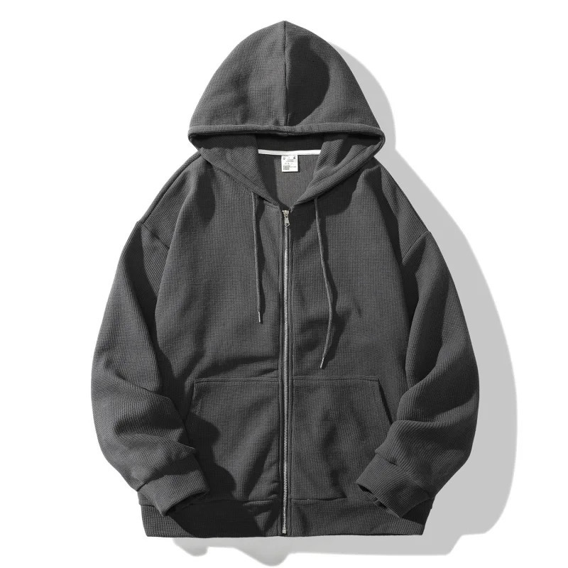 Chinese fashion simple solid color cardigan mens automatic fashion high street loose fashion hoodie 250324
