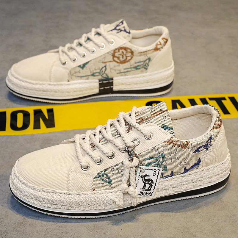 Designer Shoes Canvas Breathable Fashion Summer New Luxury Trendy Men's Corduroy Flat Shoes Casual Lightweight Thin Old Beijing Cloth Shoes White