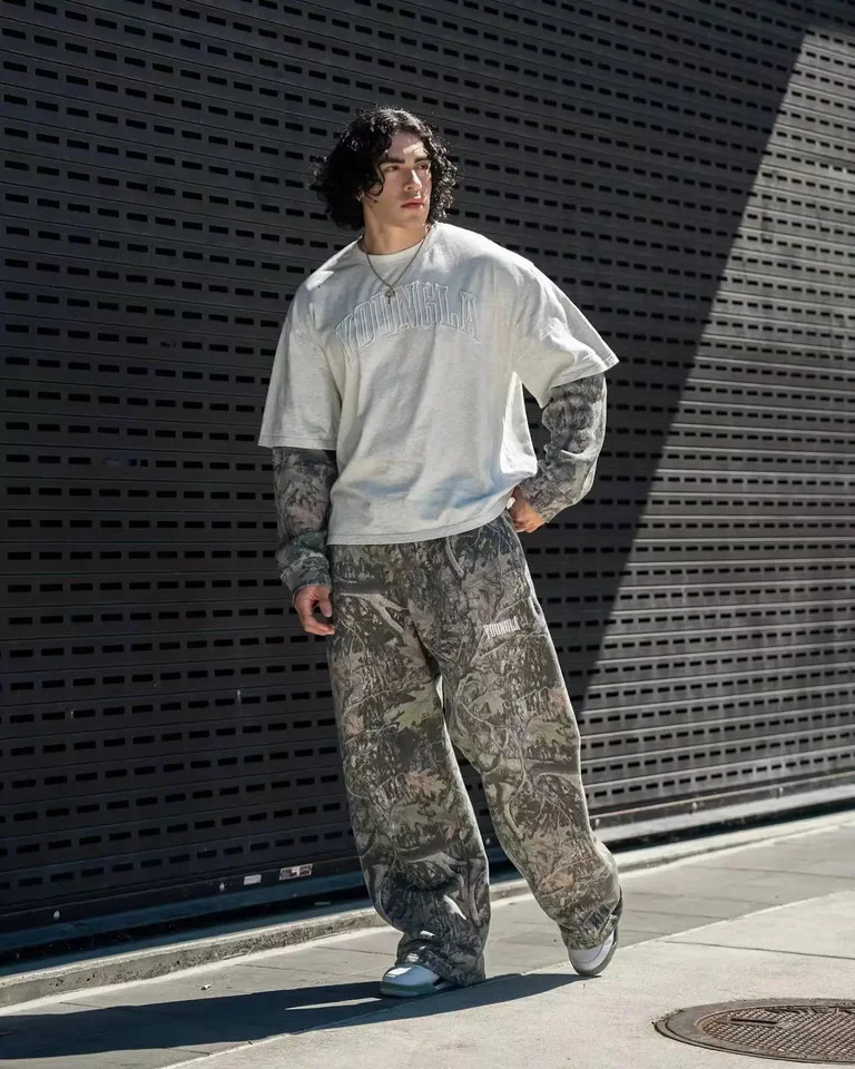 2025 men style Spring American digital camouflage print sports fitness Trousers loose and versatile wide-leg pants 250326
