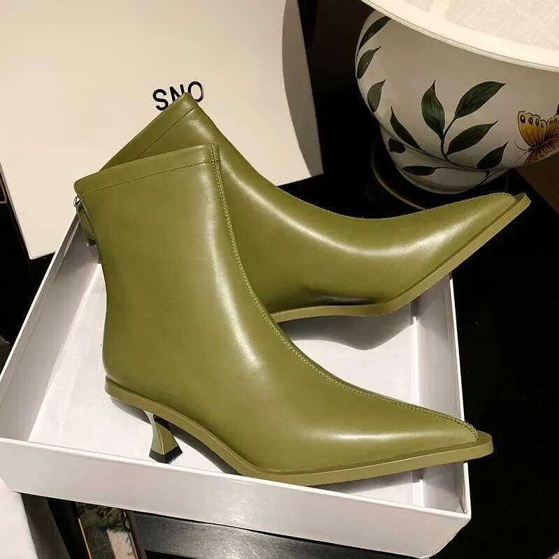 High Heel QUTAA Fashion Women Ankle Boots Sexy Autumn Winter Pointed Toe High Heels Genuine Leather Casual Black Shoes Size