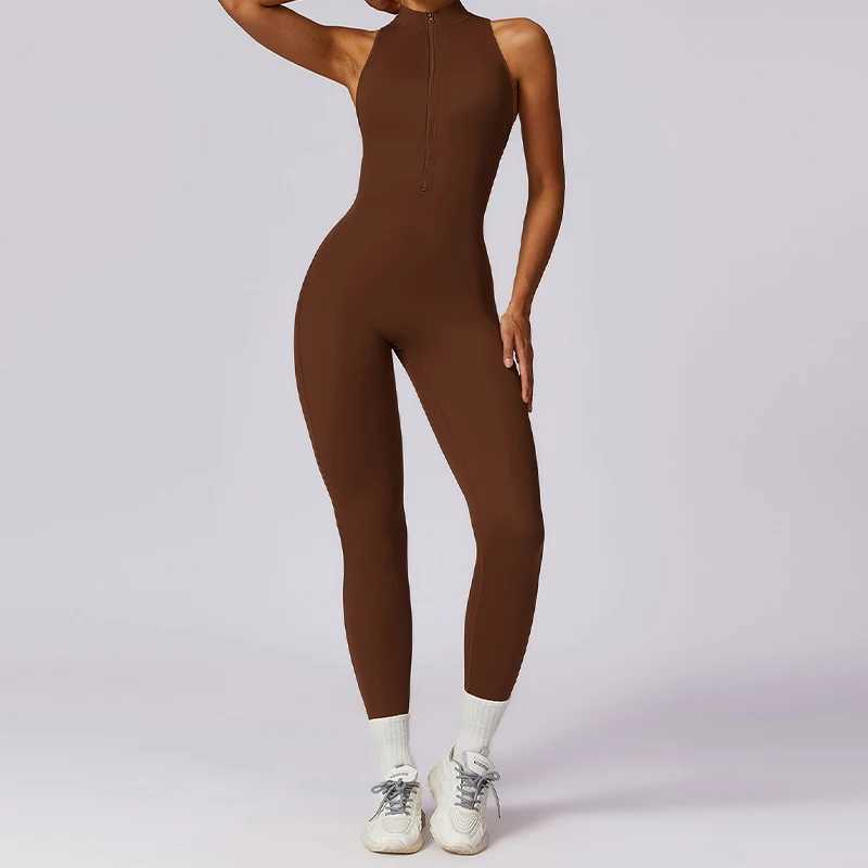 V-back integrated set womens sports jumpsuit zipper yoga jumpsuit backless sportswear womens sportswear W250326