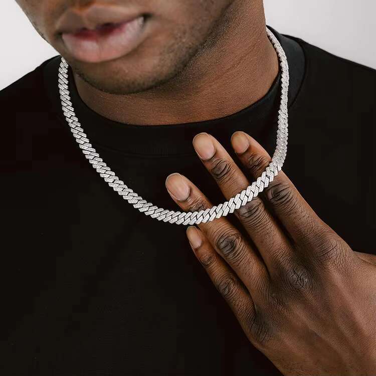 Hot Popular VVS Moissanite Cuban Link Chain for Men 2rows 8mm-15mm Wide 925 Sterling Silver Cuban Chain Hip Hop Necklace