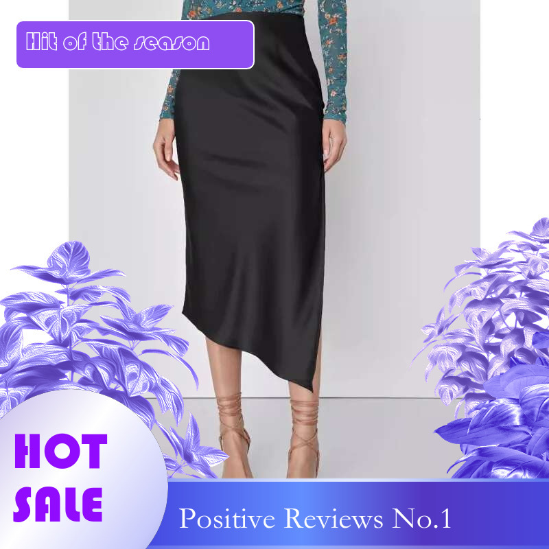 Dongdumaoyi Dames Tie Taille Satijnen Midi Rok Hoge Split Rechte Zoom Effen Kleur Elegante Lange A