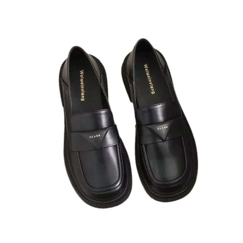 hot Black Round Toe Flats: Soft Sole Women's Leather Loafers, Oversized British Casual Shoes - Low Heel Summer Style