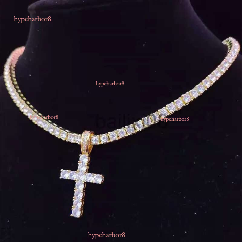 Necklaces Men Women Hip Hop Cross Pendant Neckle with 4mm Zircon Tennis Chain Iced out Bg Neckles HipHop Jewelry Fashion Gift J230620