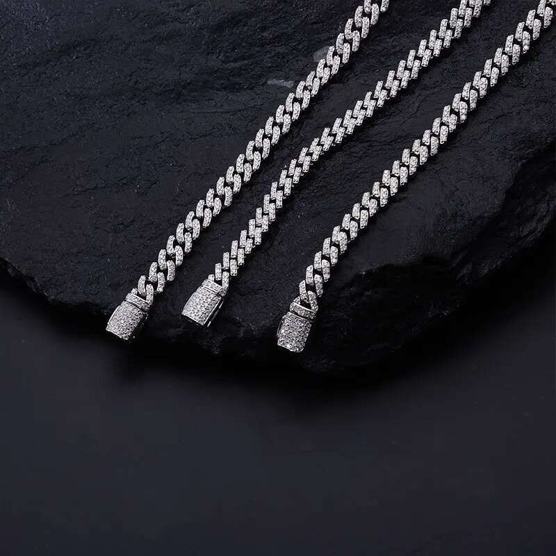 TUHE Unisex VVS1 D Color Moissanite 6mm Cuban Chain Bracelet S925 Silver For Men Hip Hop Jewelry