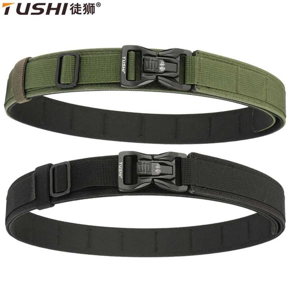 TUSHI Metal Tactical Strap Mens Pluggable Nylon Hard Gun Strap Military Belt Jeans EDC Outdoor Sports Girls IPSC Accessories W250326