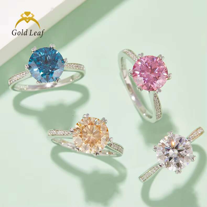 Goldleaf Jewelry Customized S925 Sterling Silver Ring Jewelry Women Big Round Moissanite Diamond Wedding Ring Couples Set