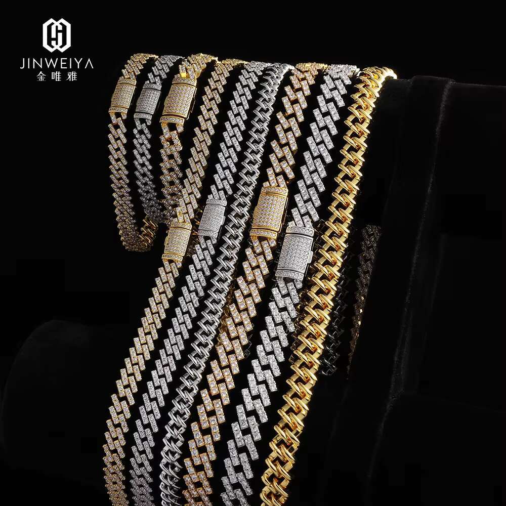 Rose Gold Plated 10mm Premium Iced Out Moissanite Necklace High Quality Hiphop Jewelry with Sterling Silver Cuban Link Chain