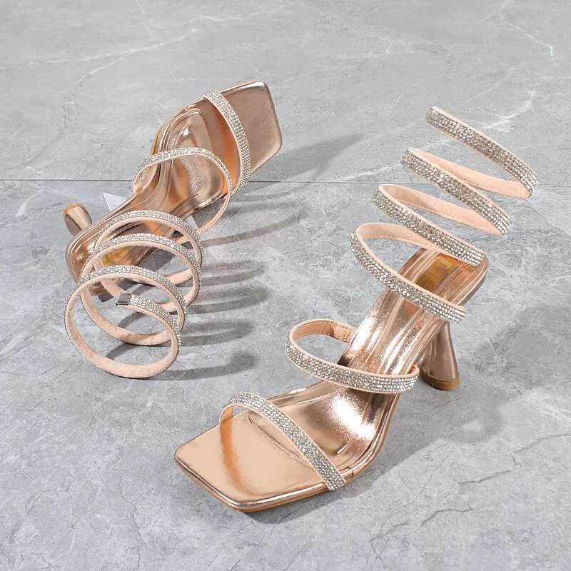 Fashion Women 2024 Summer New Crystal Snake Spring Shoes Ankle Around High Heels Stiletto Sexy Party Women's Sandals 9Cm