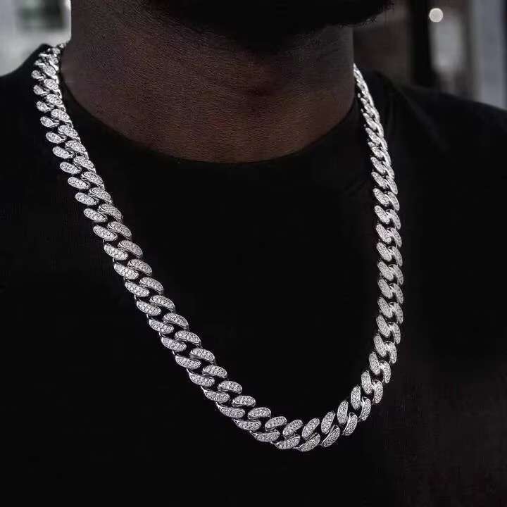 18Inch Moissanite Cuban Link Chain Gold Plated Miami Two Tone Moissanite Cuban Chain Vvs1 for Mans Hiphop Jewelry