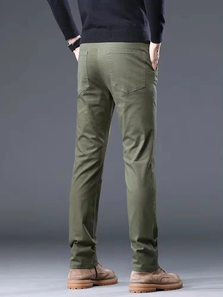 98 pure cotton autumn mens business casual pants iron free straight elastic fashion loose in 4 colors 250326