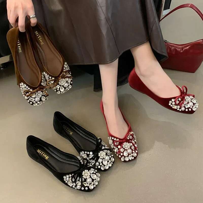 Dias Flat Women Comfort Leisure Soft Soled Walking Brand Mules Shoes Shiny Rhies Designer Pumps Female