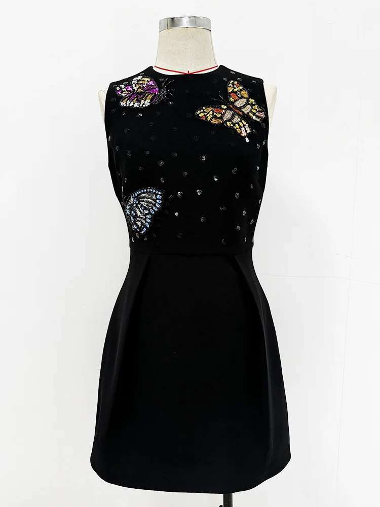 HIGH STREET Newest 2025 Fashion Stylish Designer Women's Dias Colors Sequined Sleeveless Tank Dress