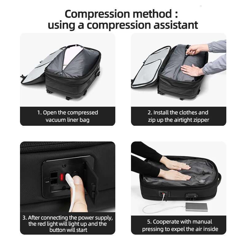 One Click Compression Men's Travel Vacuum 17 Inch Laptop Business Large Capacity School Backpack Outdoor Hiking Bag
