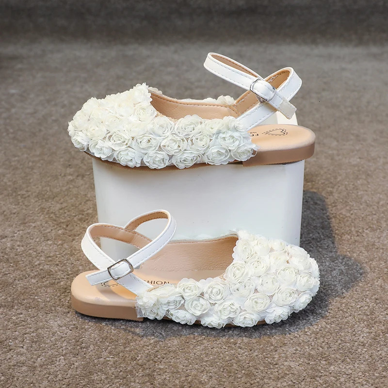 Girls Half Sandals Kids Princess Flowers Dress Shoes Fashion Simple Summer Children Flat Mary Janes Shoes for Party Wedding 250326
