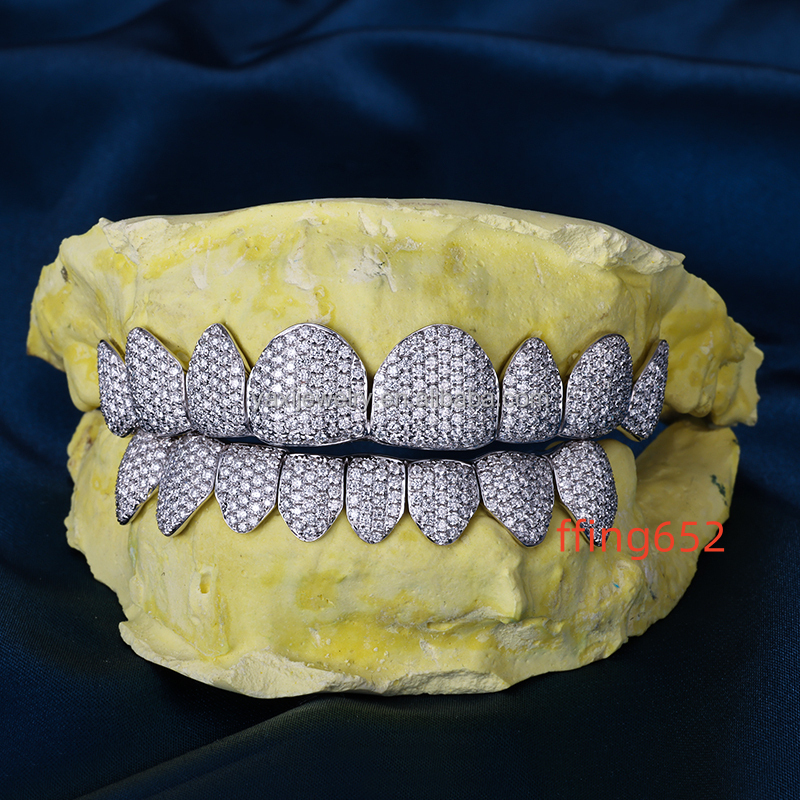 YAXI Factory Fine Jewelry Custom 8Top 8Bottom Grillz 925 Silver 10K 14K 10K Real Gold Iced Out VVS Moissanite Diamond Grillz